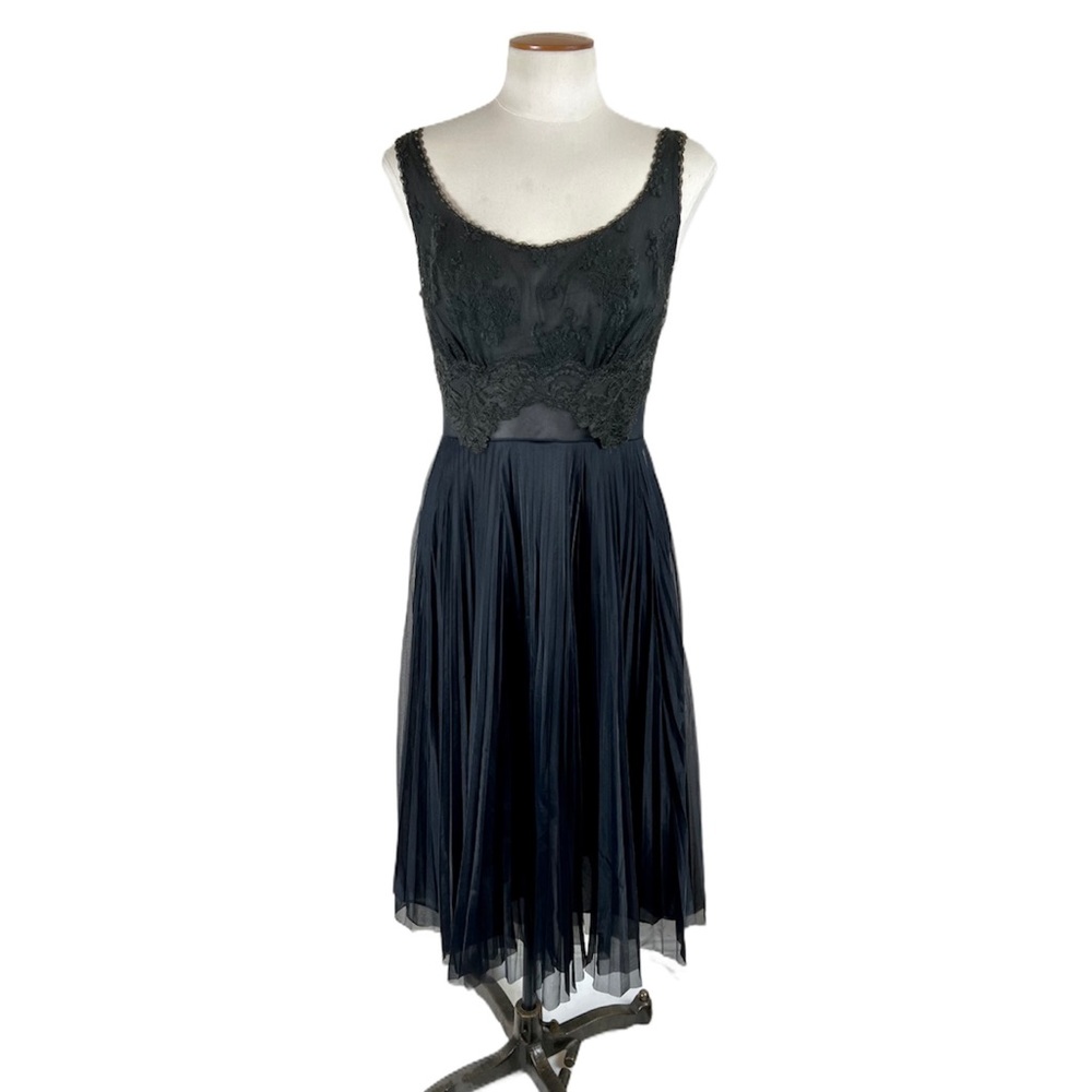 60s Rare Hollywood Vassarette Black Lace Slip or Dress full Pleated Skirt